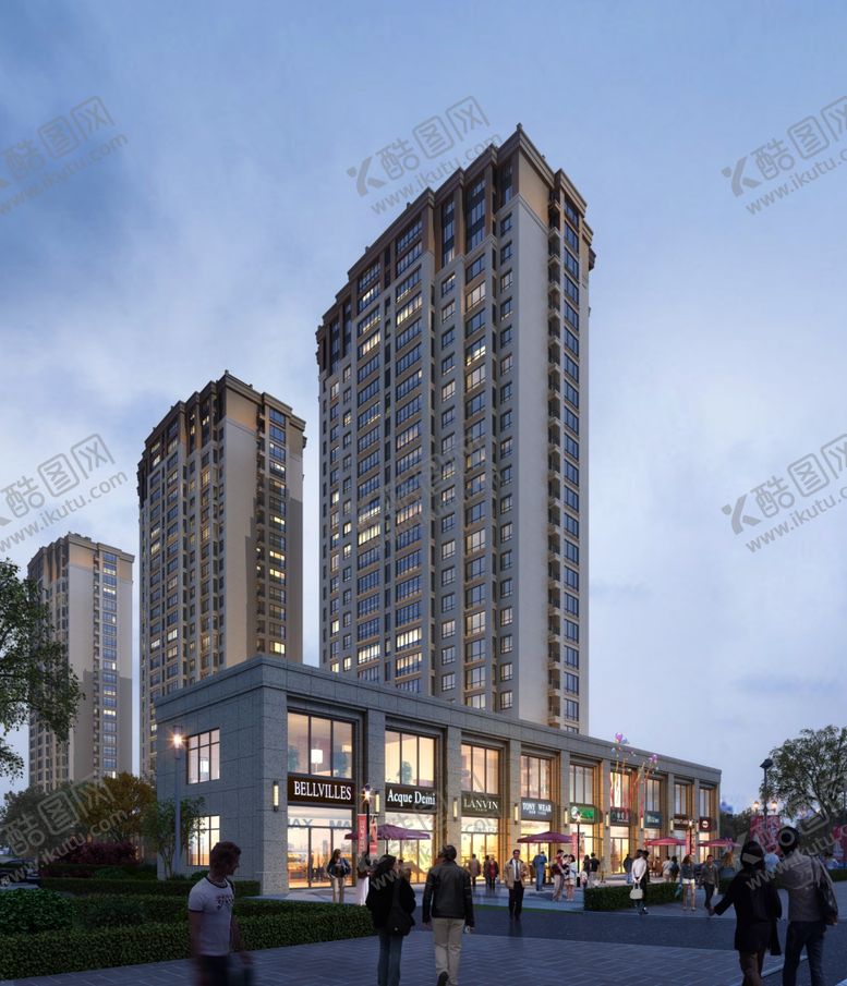 编号：16082603300440065889【酷图网】源文件下载-小区住宅别墅夜景