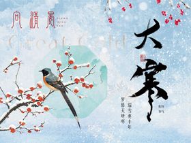 节气大寒中式插画海报
