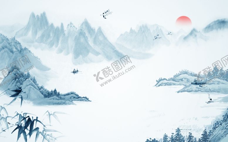 编号：61026201261547429895【酷图网】源文件下载-树山水太阳鸟群风景
