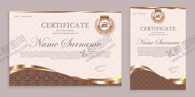 编号：83102304081821208043【酷图网】源文件下载-金色荣誉证书