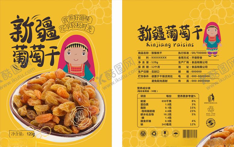 编号：18970307010542416630【酷图网】源文件下载-葡萄干包装展开图