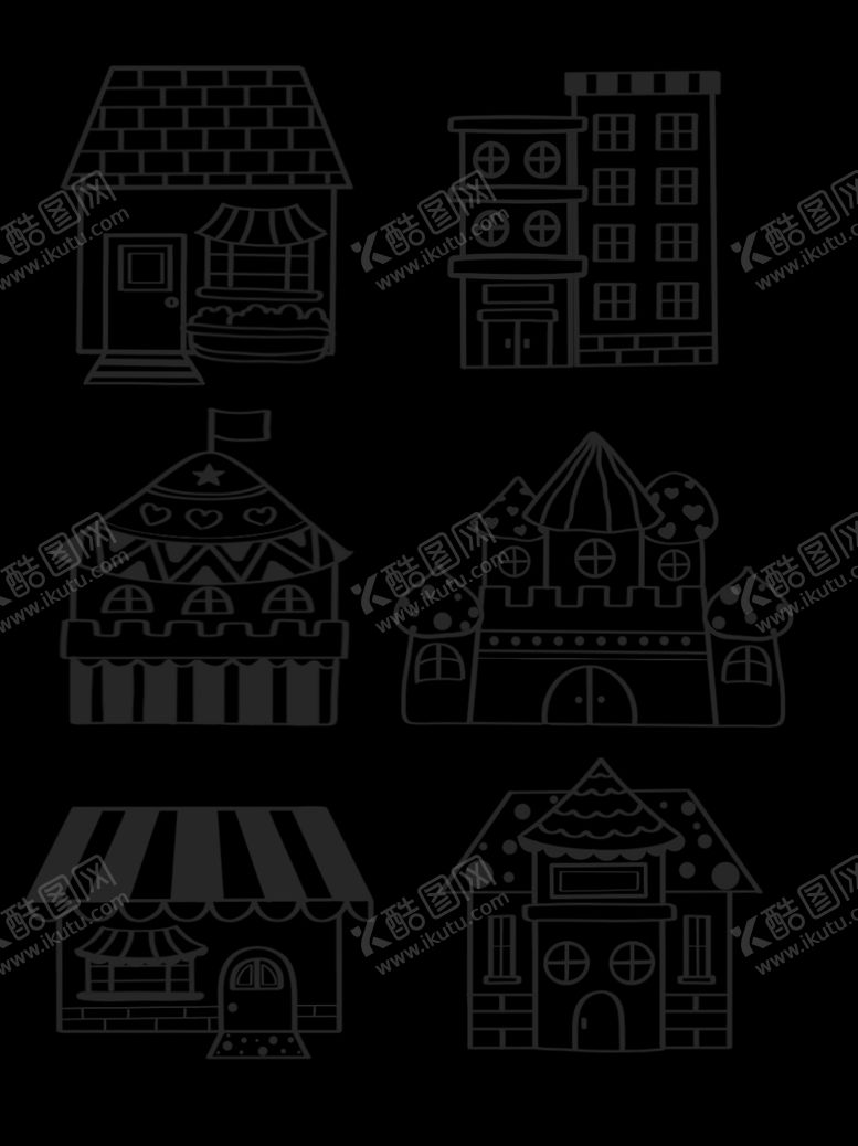 编号：14389709121537528815【酷图网】源文件下载-可爱卡通线描风房子系列套图素材