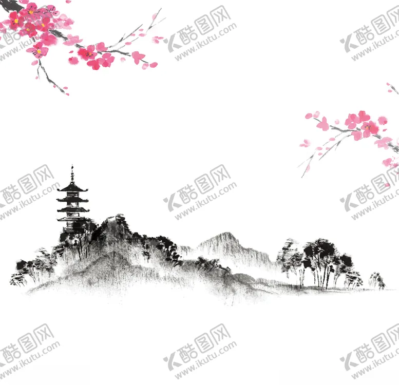 编号：19372905022142193643【酷图网】源文件下载-水彩梅花山水