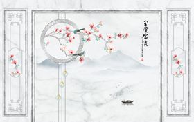 大理石玉堂富贵山水花鸟背景墙