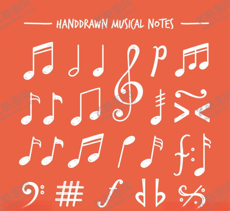 编号：85511509201739245903【酷图网】源文件下载-白色手绘音符设计矢量图