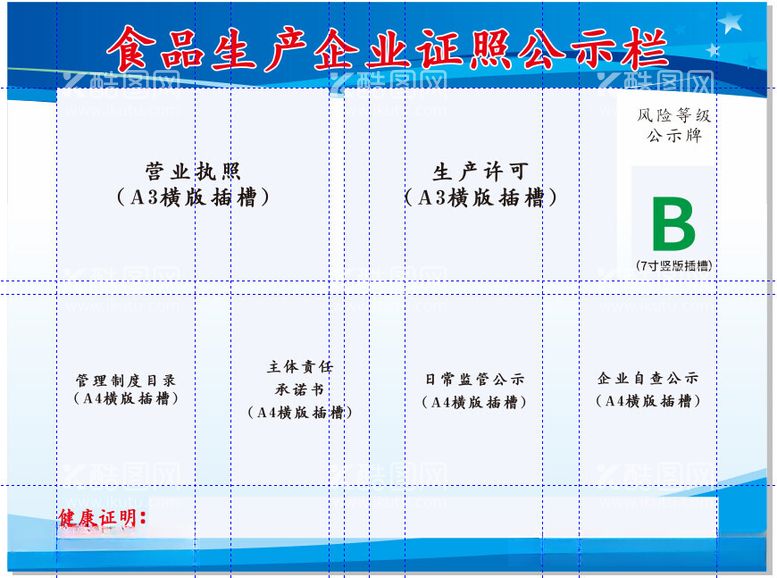 编号：23190312130731536497【酷图网】源文件下载-食品生产企业证照公示栏