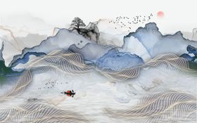 中式水墨山水画