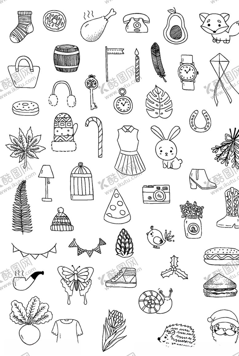 编号：43032810032031135123【酷图网】源文件下载-黑白简笔创意小图案