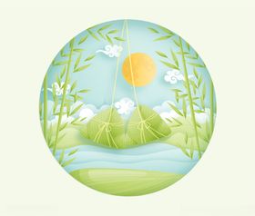 端午节粽子竹子手绘插画