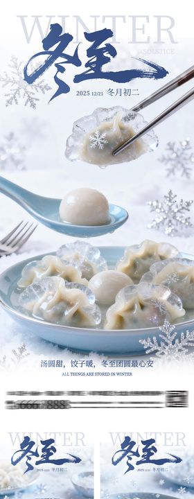 冬至节气冰晶饺子汤圆创意海报