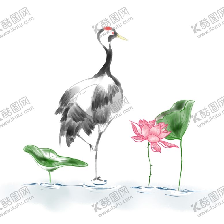 编号：56068010241030598670【酷图网】源文件下载-仙鹤荷花