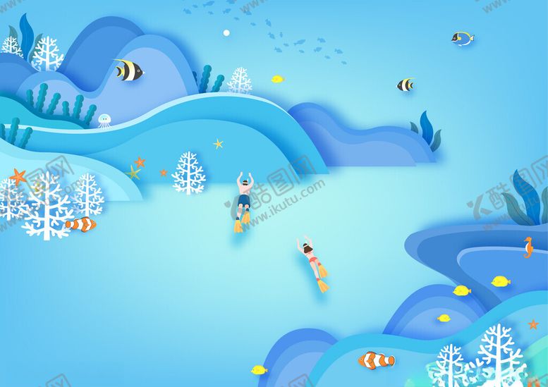编号：68119104171143511027【酷图网】源文件下载-海底滑雪场景插画