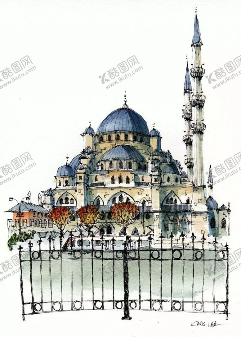 编号：58026010190550392133【酷图网】源文件下载-水彩建筑插画