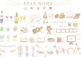 手绘居家生活元素插画