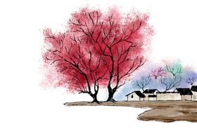 水墨水彩古风小镇海报素材