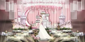 粉色婚礼背景草坪签到台韩式莫兰迪
