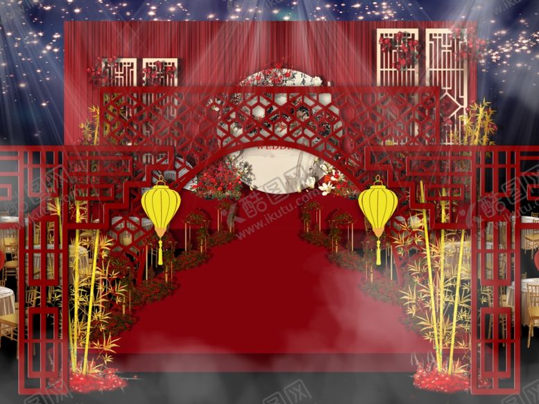 编号：79250709220209437432【酷图网】源文件下载-中式婚礼舞台区PSD效果图