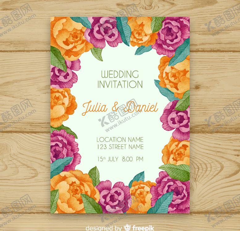 编号：99741009170333356251【酷图网】源文件下载-彩绘牡丹花婚礼邀请卡