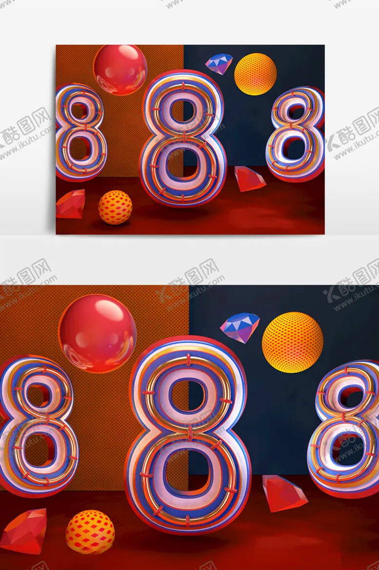 编号：97350112182115146966【酷图网】源文件下载-8周年建模海报C4D立体数字