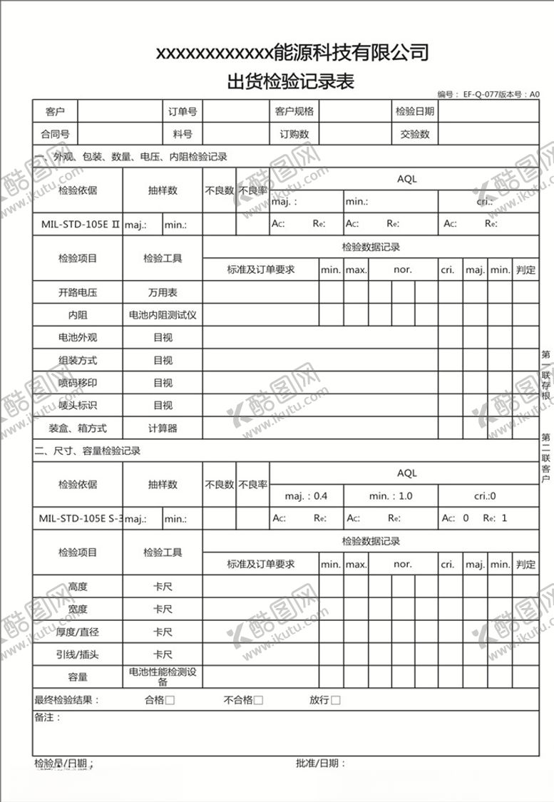 编号：29741909251018107706【酷图网】源文件下载-出货检验记录表