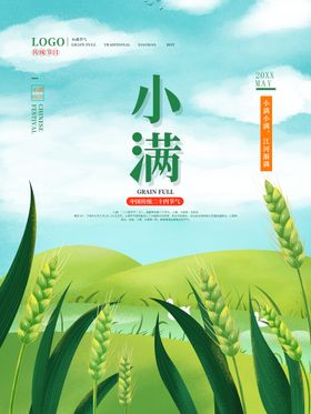 小满金属麦子微信海报节气海报