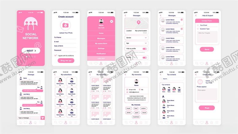 编号：53599009251149132591【酷图网】源文件下载-粉色系手机应用界面设计