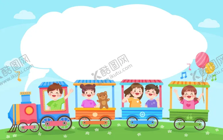 编号：93314301262328326218【酷图网】源文件下载-卡通儿童坐火车背景插画
