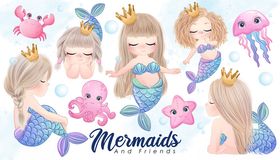 可爱卡通美人鱼插画图案