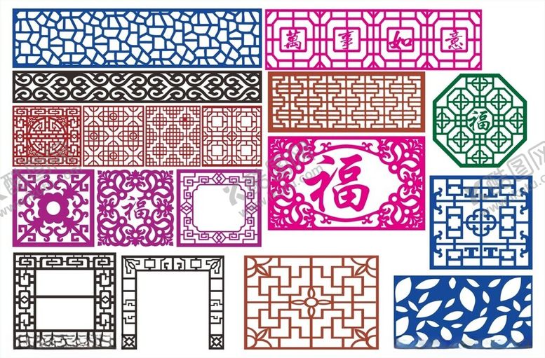 编号：52085211020000188247【酷图网】源文件下载-窗花镂空花纹屏风隔断雕花