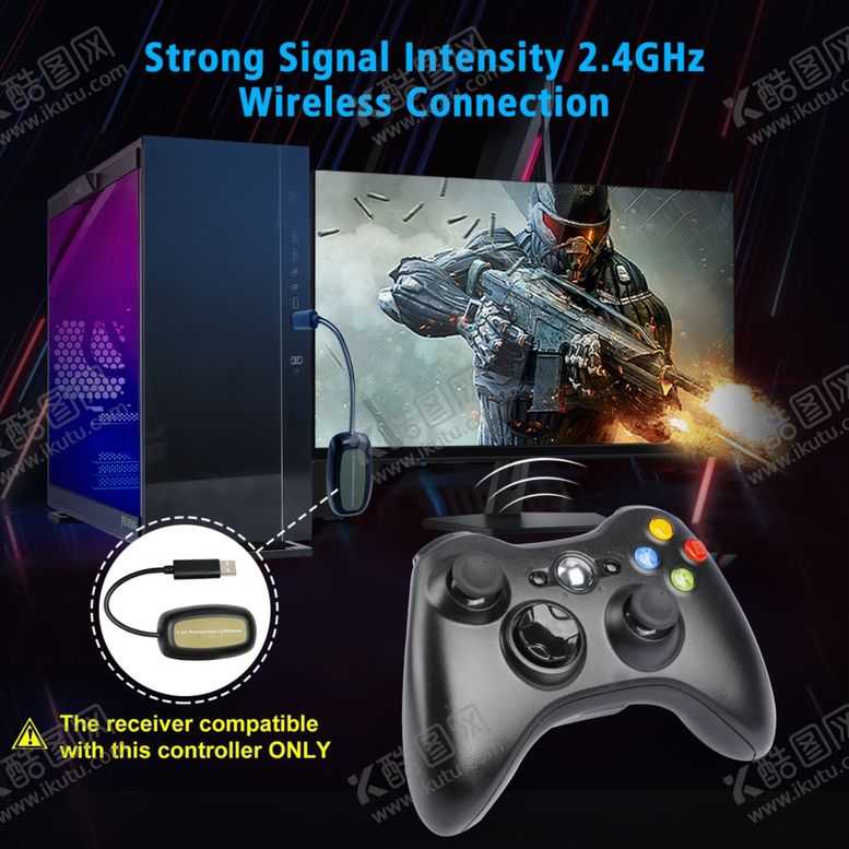 编号：19246705110925447160【酷图网】源文件下载-XBOX360手柄带接收器