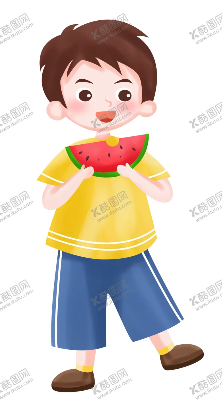 编号：81270610080059226583【酷图网】源文件下载- 男孩吃西瓜