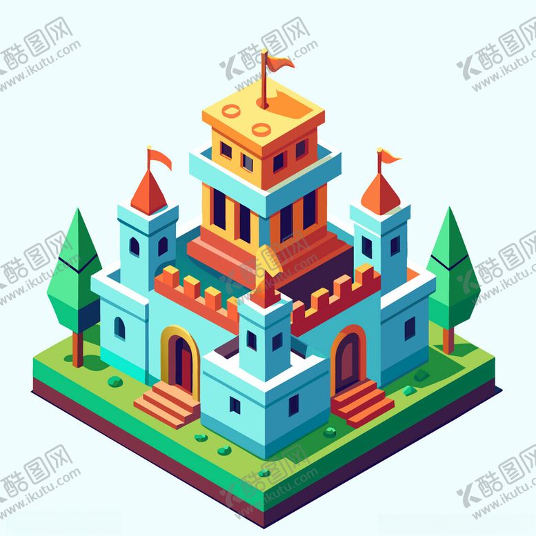 编号：44579502260437307213【酷图网】源文件下载-矢量卡通建筑等距视图城堡