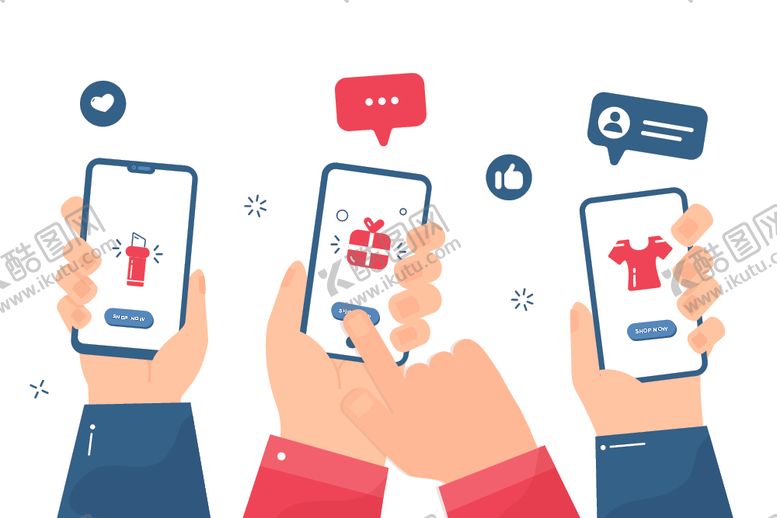 编号：24391809250146363240【酷图网】源文件下载-扁平办公人物矢量插图社交媒体