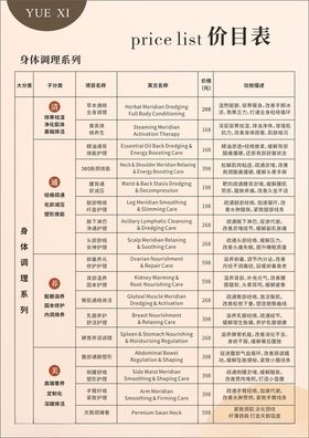 价目表