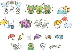 卡通人物雨天青蛙