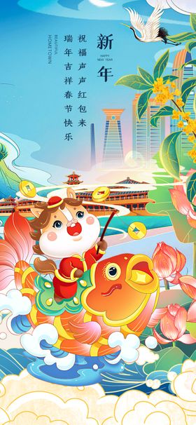 元旦春节元宵节传统节日马年海报