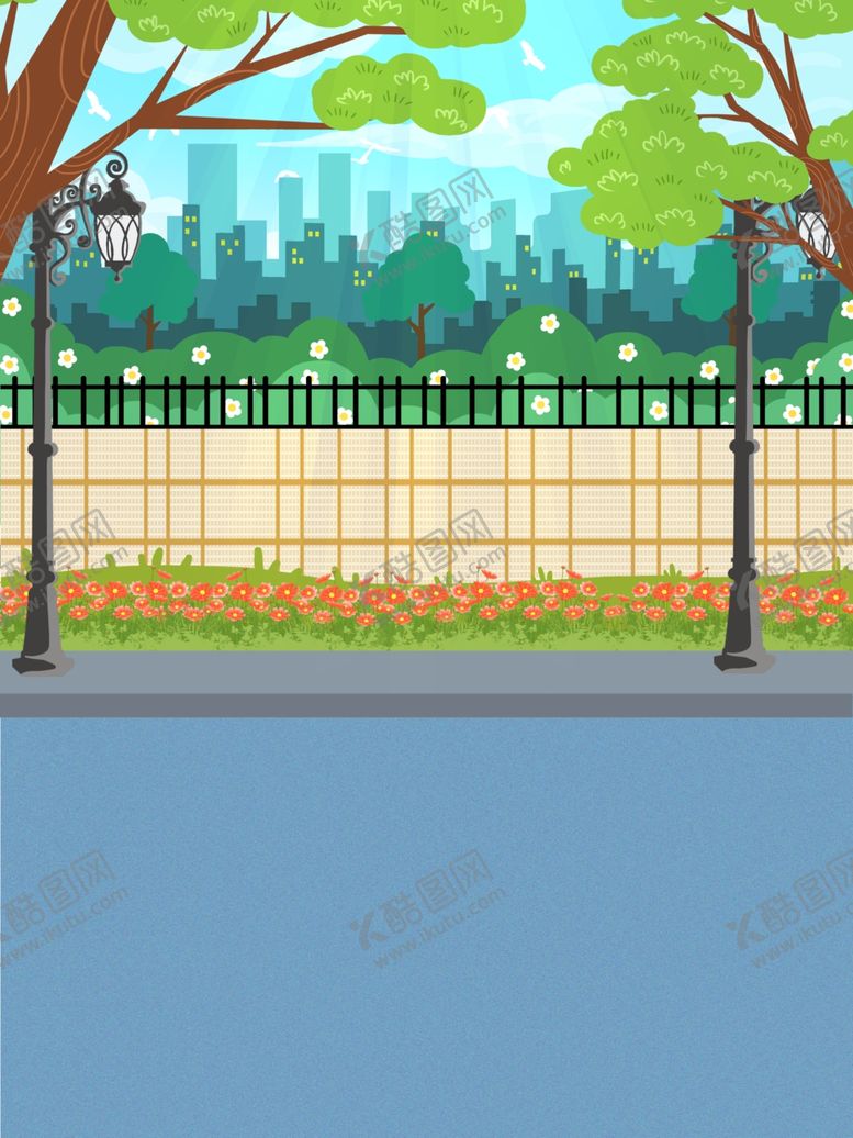 编号：39926410282300048649【酷图网】源文件下载-卡通栅栏街道背景