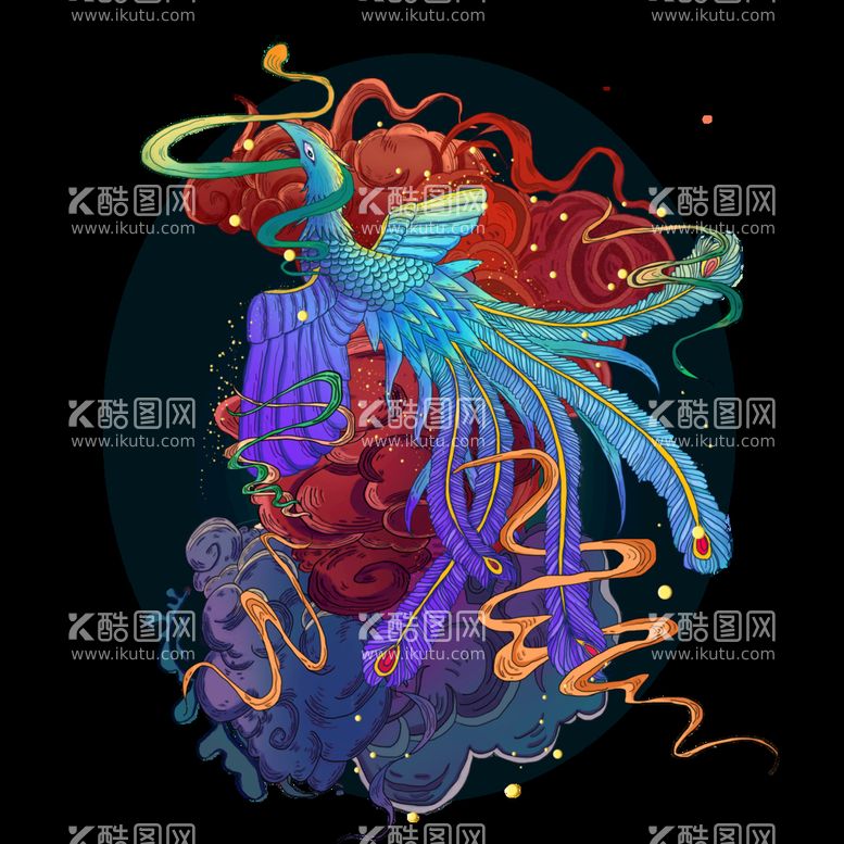 编号：37142609211920006579【酷图网】源文件下载-国潮凤凰插画 