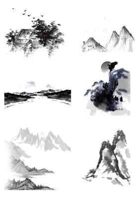 水墨画图片山水风景中国风海报素材意境展板