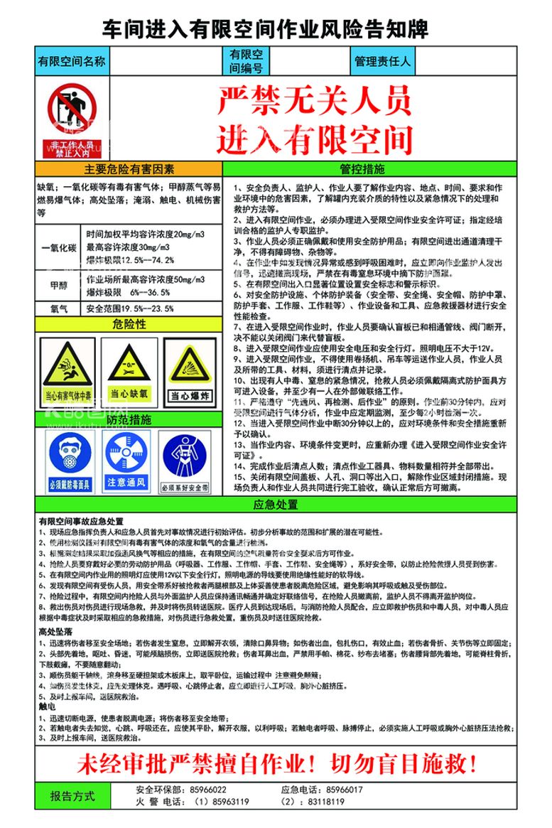 编号：94628709132201016973【酷图网】源文件下载-车间进入有限空间作业风险告知牌