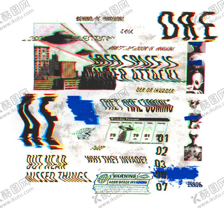 编号：79805007080300121062【酷图网】源文件下载-3D立体炫影涂鸦幻彩T恤印花图