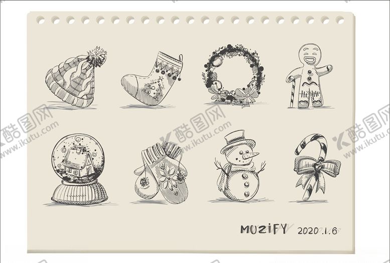 编号：76891309180549594634【酷图网】源文件下载-8款圣诞元素手绘稿