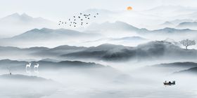 新中式手绘水墨意境山水装饰画
