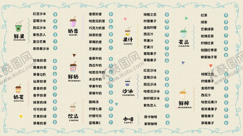 编号：10417706260232221211【酷图网】源文件下载-奶茶菜单
