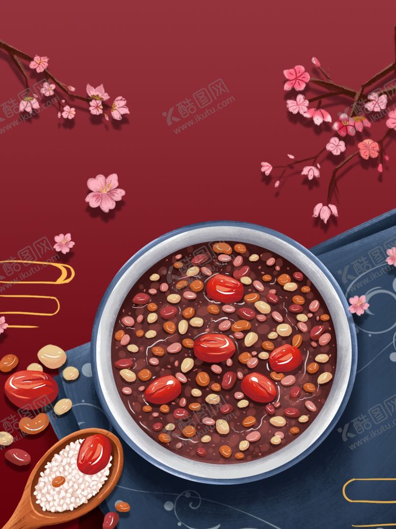 编号：86043405160442446332【酷图网】源文件下载-腊八节腊八粥梅花红枣五谷杂粮