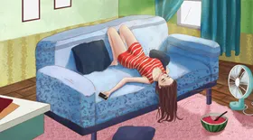 夏季蚊帐人物卡通清新插画背景