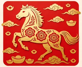 红色金纹骏马喜庆图案