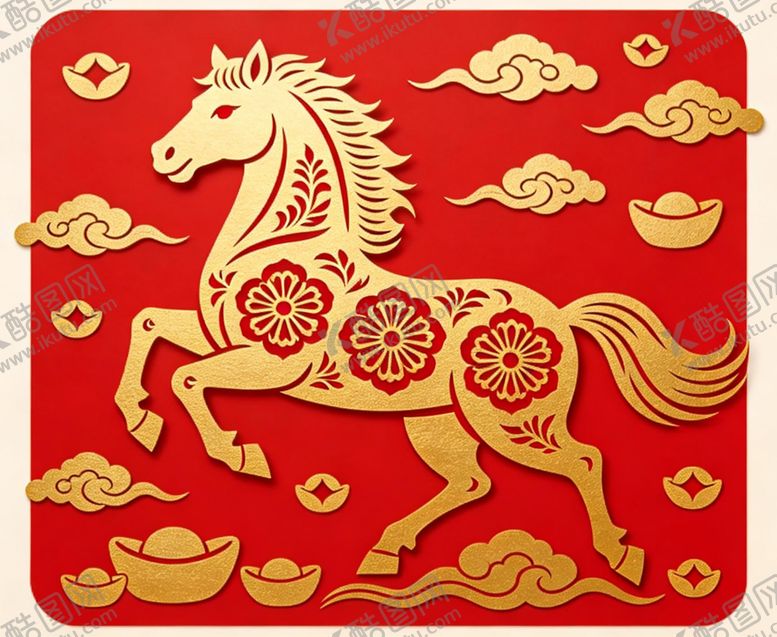 编号：26704504020910517474【酷图网】源文件下载-红色金纹骏马喜庆图案
