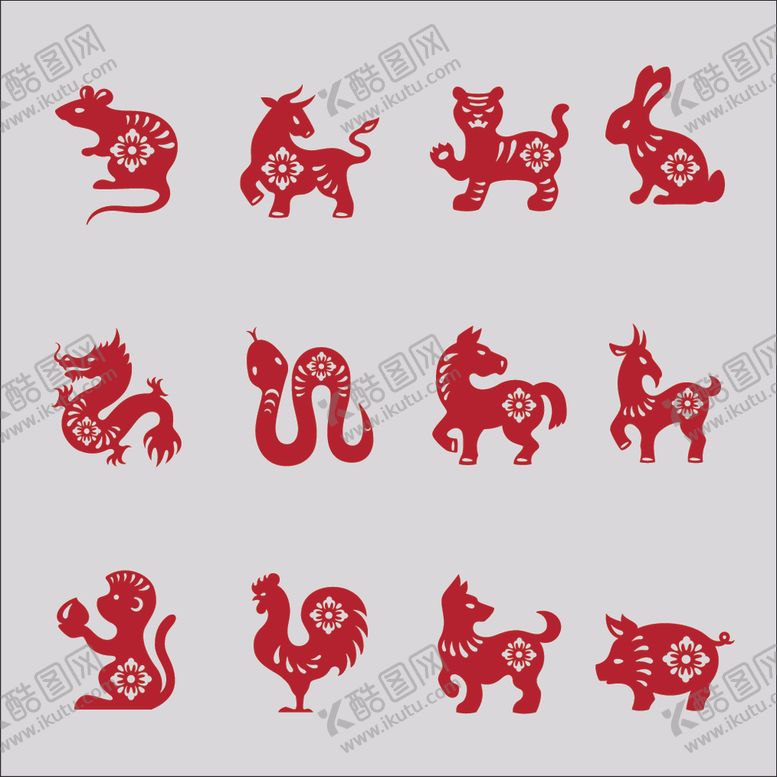 编号：34397409112257342486【酷图网】源文件下载-十二生肖剪纸图案展示