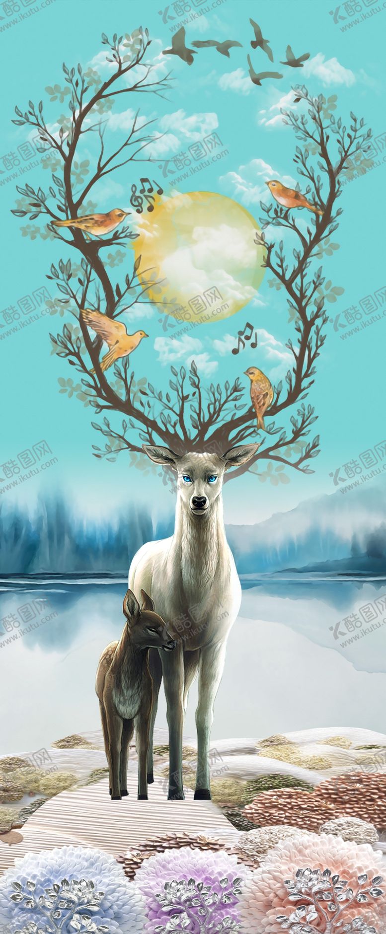 编号：50714509191602177990【酷图网】源文件下载-玄关画麋鹿